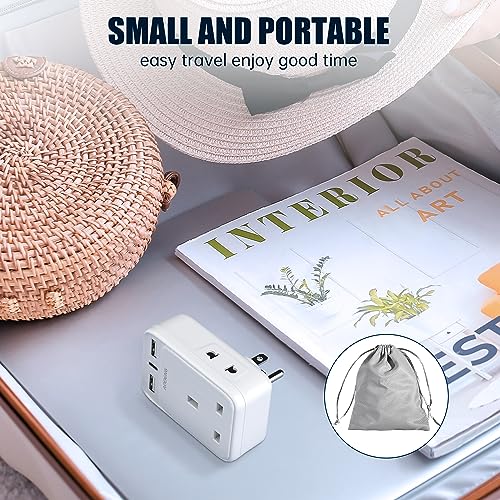 UK to US Plug Adapter, 6 IN 1 USA Travel Adapter with 2 USB-A Ports & 1 USB-C Ports(5V/3.4A) and 2 Shaver Plug Adaptor UK for Shaver/Toothbrush, US Plug Adapter for Thailand Mexico Colombia(Type B)