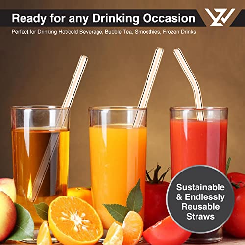 WZ Glass Straws- Clear Reusable Glass Straw- Durable Glass Straws Drinking for Smoothie Cocktail Milkshake Cold Drinks (Pack of 2 Straight 2 Bent Drinking Straws and 1 Straw Cleaner)