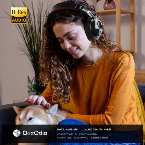 OneOdio Bluetooth Headphones Wireless Headphones Over Ear 72 Hrs Playtime Closed Hi-Fi Stereo Bass Headphones with Share Port Foldable DJ Headphones for E-drum Piano Guitar AMP Recording PC/Phone