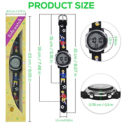 Bigmeda Kids Digital Watch, 3D Cartoon Sports Watch for 3-10 Year Boys Girls, Time Date Display, 7 Color Backlight, Stopwatch, Alarm Functions Kids Waterproof Wrist Watch (Football)