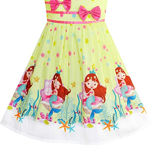 Sunny Fashion Girls Dress Yellow Casual Mermaid Double Bow Tie Party Age 9-10 Years