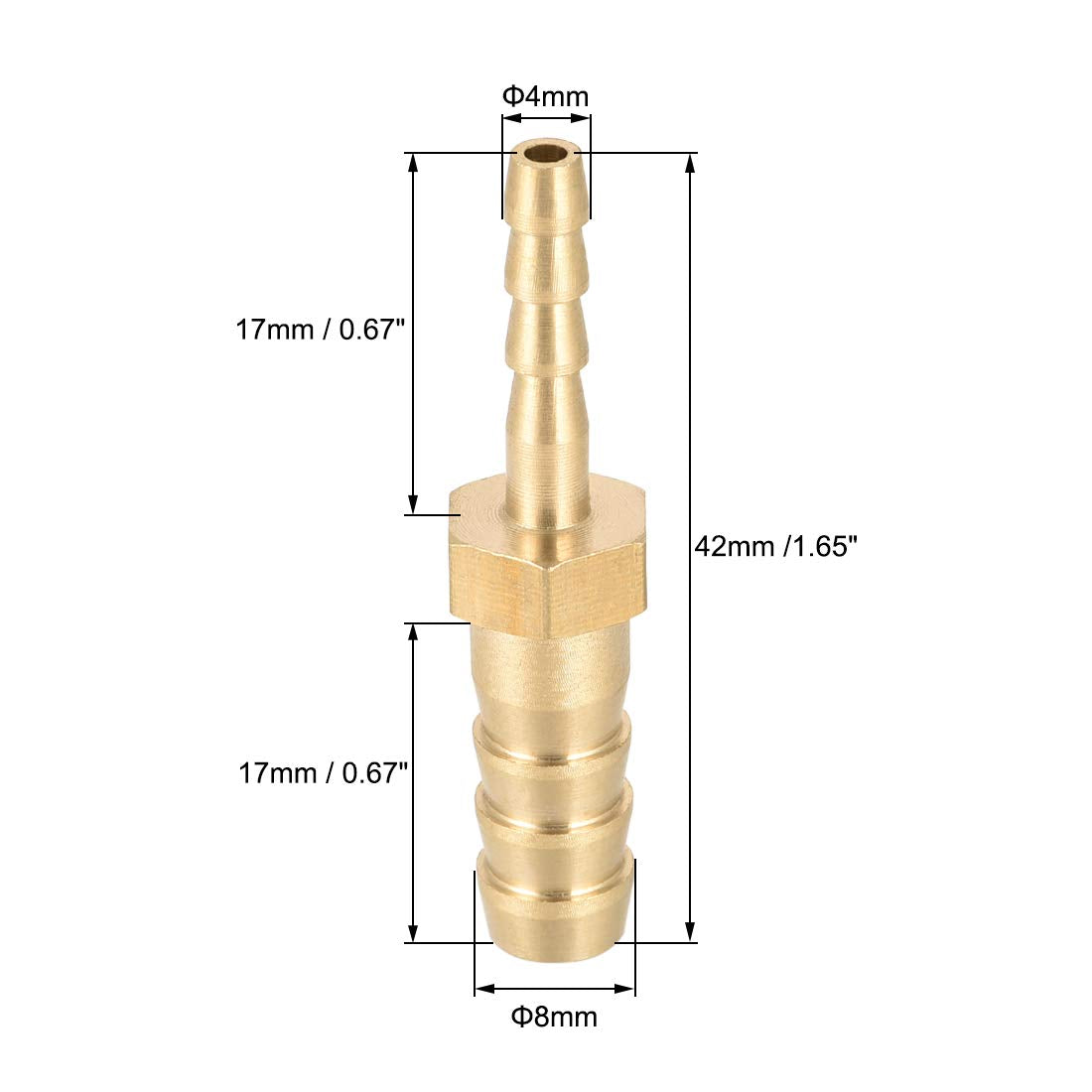 sourcing map Straight Brass Barb Fitting Reducer, Fit Hose ID 8mm to 4mm