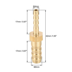 sourcing map Straight Brass Barb Fitting Reducer, Fit Hose ID 8mm to 4mm