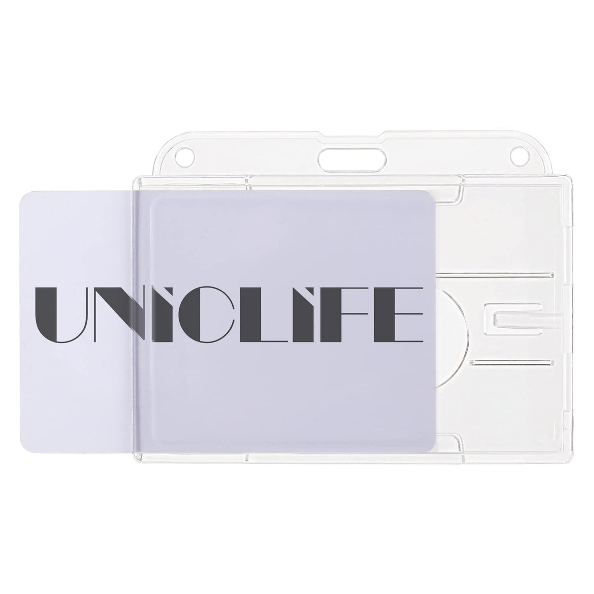 Uniclife Horizontal 2-Card Badge Holder with Thumb Slot Hard Transparent PC Case Protector for Office School IDs Credit Cards Driver’s Licenses and Passes, 2 Pack