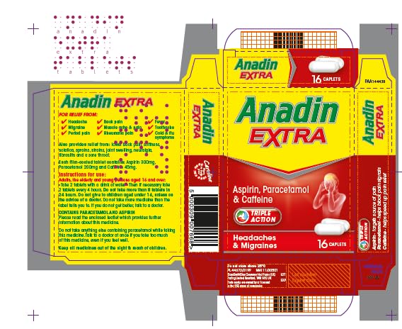 Anadin Extra Aspirin Paracetamol and Caffeine Caplets, Red, 16 count