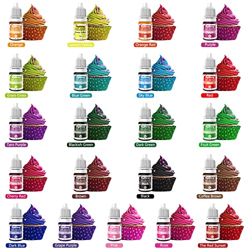 Gel Food Colouring Set - 21 Colors Tasteless Gel Based Food Color Dye, Vibrant Edible Icing Color for Cake Cookie Decorating, Baking, Fondant, Frosting, Easter Eggs, with Gloves (6g/Bottle) - Vegan