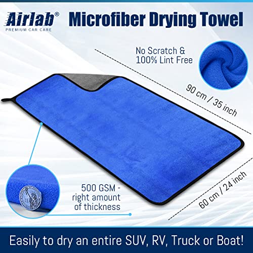 Airlab Microfibre Cloth Extra Large XXL 90x60cm, Dual-Sided Car Drying Towels 500GSM, Super Absorbent Ultra Soft Cleaning Cloths for Auto Detailing, Motorcycles Polishing, Vehicles Washing