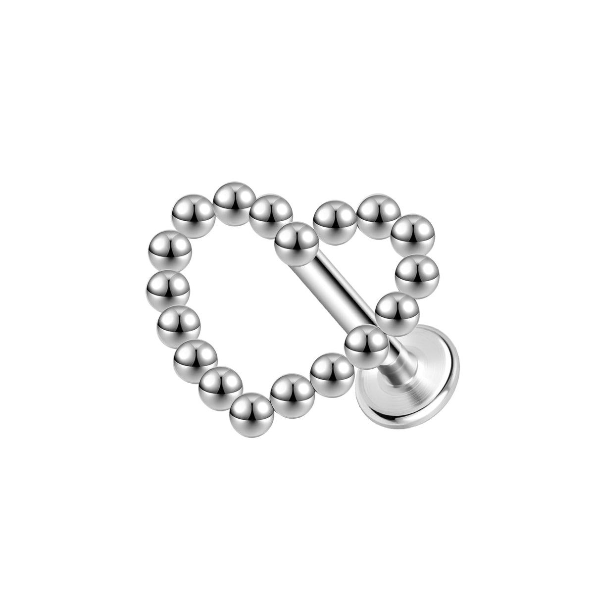 ZS ASTM F136 Titanium 16G 8mm Piercing Jewelry for Conch, Tragus, Helix, Lip, Labret, Earlobe - Hypoallergenic Internally Threaded Flat Back Cartilage Stud Earring (#13 Beads - Heart Shape)