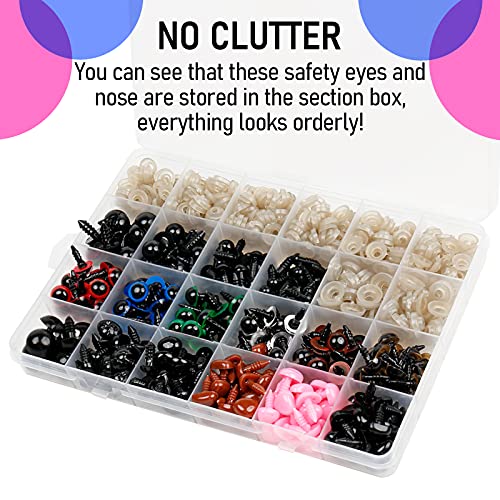 Buylorco 600pcs Plastic Safety Eyes and Noses for Amigurumi Crochet Crafts Dolls Stuffed Animals and Teddy Bear, Multiple Colors and Sizes (Ø 6~14mm)