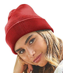 MKR Beanie Hat Men’s Women’s Unisex Warm Soft Knit Cuffed Winter Hat - Bright Red