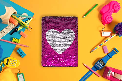 Sequin Secret Diary for Girls, 8.5x5.5 Inches 160 Lined Pages Pink Heart Reversible Sequin Kids Journal for Teenage Boys & Girls Notebook Gifts for Girls Birthday Presents 6 7 8 9 10 Years Old