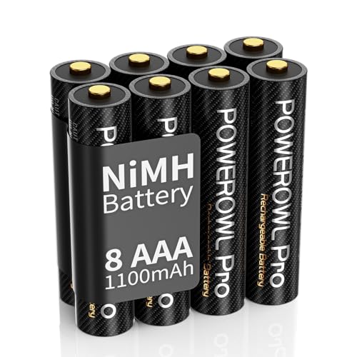 POWEROWL AAA Rechargeable Batteries 1100mAh, 8 Count NiMH AAA Batteries, Premium Goldtop Triple A Battery 1.2V