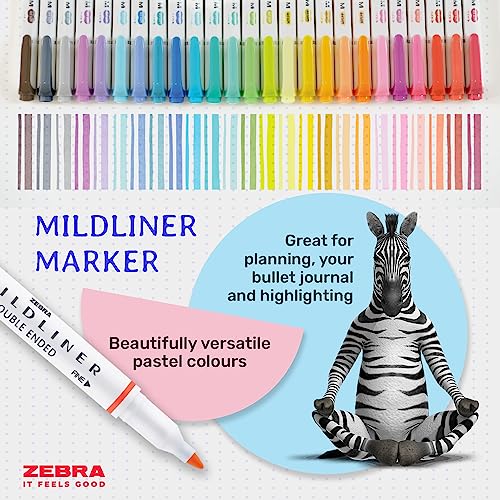 Zebra Pen MILDLINER Dual Tip Highlighter Pens, Pastel Highlighters For Adults, Broad & Fine Tip Markers & Highlighters, Double Ended Pens, 5 Pk - Cool & Refined Colours