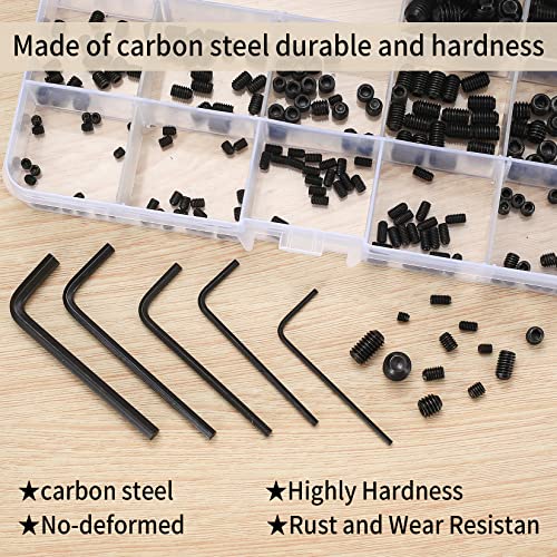 240 Grub Screws Set, Cup Point Hex Head Screw Set, Metric M3/M4/M5/M6/M8 Hex Socket Screw Assortment Kit with Allen Key Wrench(M1.5/M2/M2.5/M3/M4) for Door Handles, Faucet (B-black)