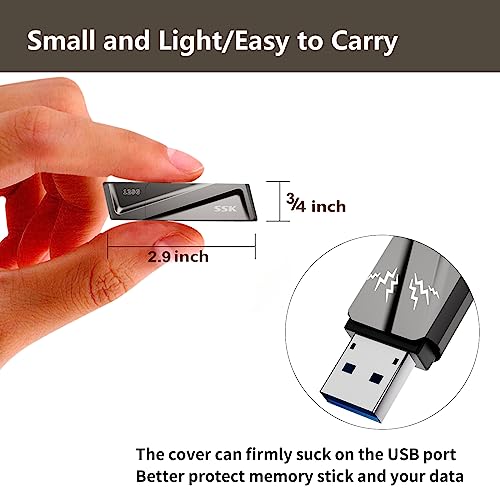 SSK 128GB USB C SSD Solid State Flash Drive, Up to 550MB/s Fast USB Memory Stick,USB3.2 Gen2 Thumb Drive Pen Drive and USB C Adapter for Type-C Android phone,Laptop, Tablets and more