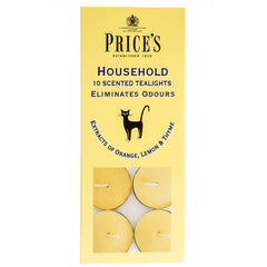 Price's - Household Pet Tealights - 10 Pack - Odour Eliminating Candle - Made with Orange, Lemon & Thyme Extracts - Clean, Fresh, Quality Fragrance - Long Lasting Scent