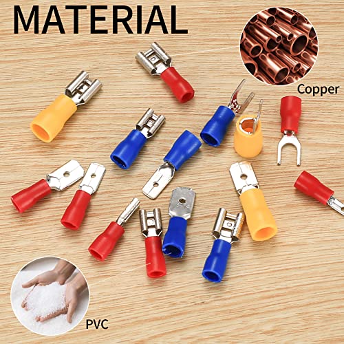 330 Pcs Cable Lugs Set, Electrical Crimp Connectors, Insulated Electrical Male and Female Flat Spade Cable Wire Terminals Connectors, 2.8mm /4.8mm/6.3mm