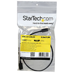 StarTech.com 0.5m 20in Micro-USB Extension Cable - M/F - Micro USB Male to Micro USB Female Cable (USBUBEXT50CM), Black