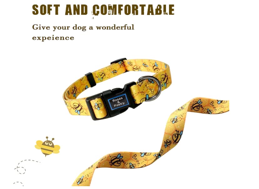 Cosyhome london Dog Collar With Colourful Bee Patterns, Adjustable Durable Pet Collars for Small Medium Large Dogs (bumblebees, s)