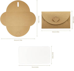 CAA Trading™ 20pcs Mini Gift Envelopes with Heart Clasp and White Mini Cards 7cm x 10cm Kraft Paper (10 Envelopes and 10 White Mini Cards)