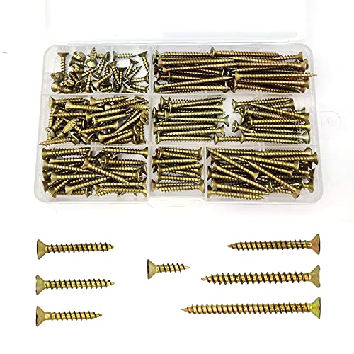 250 Pcs M4 Self-tapping Wood Screw Kits, Cross Pan Head Drywall Screws, Self Drilling Chipboard Screws, Multi Use High Performance Screws Assortment - M4x(16/20/25/30/35/40/50 mm)