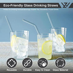 WZ Glass Straws- Clear Reusable Glass Straw- Durable Glass Straws Drinking for Smoothie Cocktail Milkshake Cold Drinks (Pack of 2 Straight 2 Bent Drinking Straws and 1 Straw Cleaner)