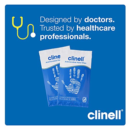 Clinell Antimicrobial Hand Wipes - Sanitising Wipes, Ideal for Travel - Dermatologically Tested, Kills 99.99% of Germs - Pack of 100 Sachets