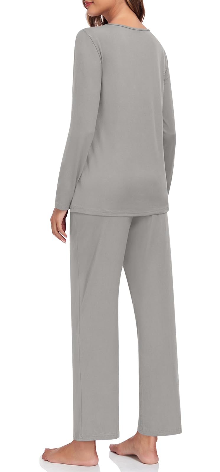 Findsweet Womens Fall Pajama Sets 2 Piece Lounge Sleepwear Long Sleeve Soft Pjs Top Comfy Pjs Pants with Pockets 2XL, Grey