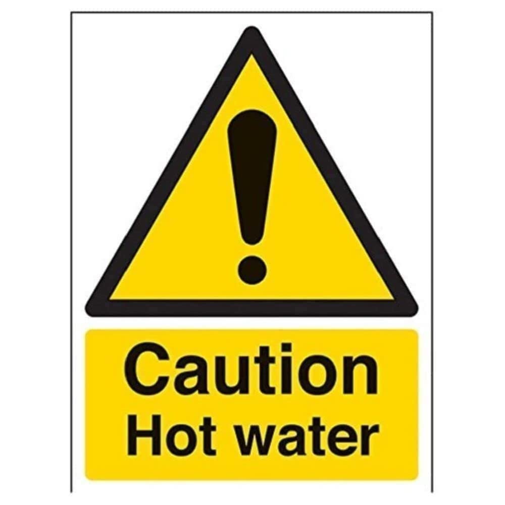 V Safety Caution Hot Water Warning Sign - 150mm x 200mm - 1mm Rigid Plastic