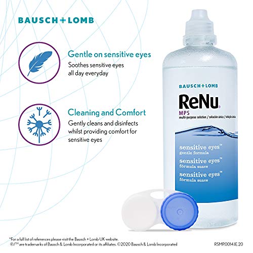 ReNu Multi-Purpose Contact Lens Solution 240 ml - For Soft Contact Lenses for Comfortable Wear, Gentle on Sensitive Eyes, Clean, Disinfect, Rinse, Lubricate and Store your Lenses, Lens Case Included