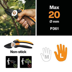 Fiskars Anvil Garden Pruners L, Solid, P361, For dry twigs and branches, Non-stick coated, Stainless steel blades, Length: 20.1 cm, Black/Orange, 1057165