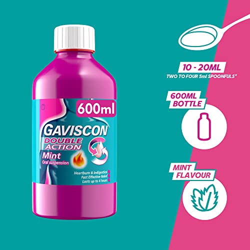 Gaviscon Double Action Heartburn & Indigestion Relief Liquid, Mint Flavour, Pack of 600ML