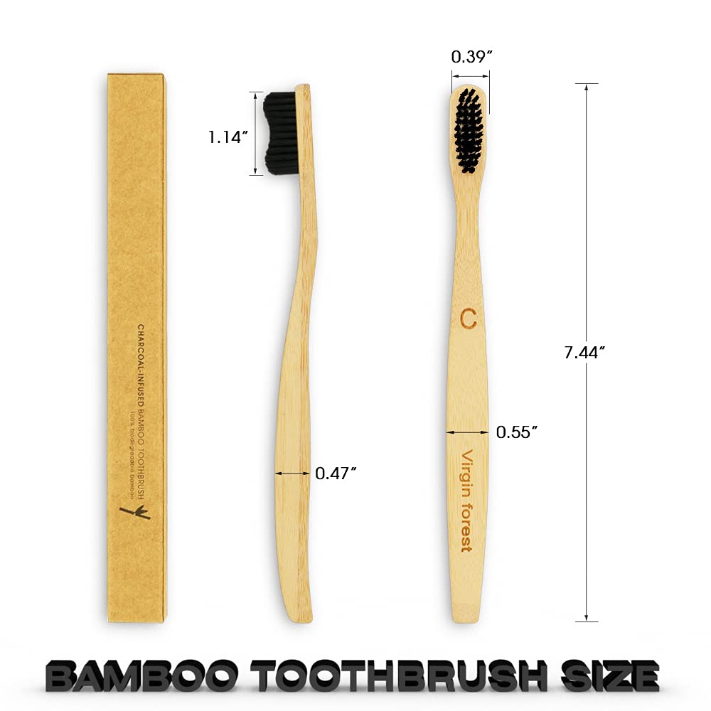 Bamboo Toothbrushes, Eco Toothbrush, Biodegradable Toothbrush, Wooden Toothbrush, Wavy Bristles and Large Handle, Plastic Free Packaging(6 Pack)