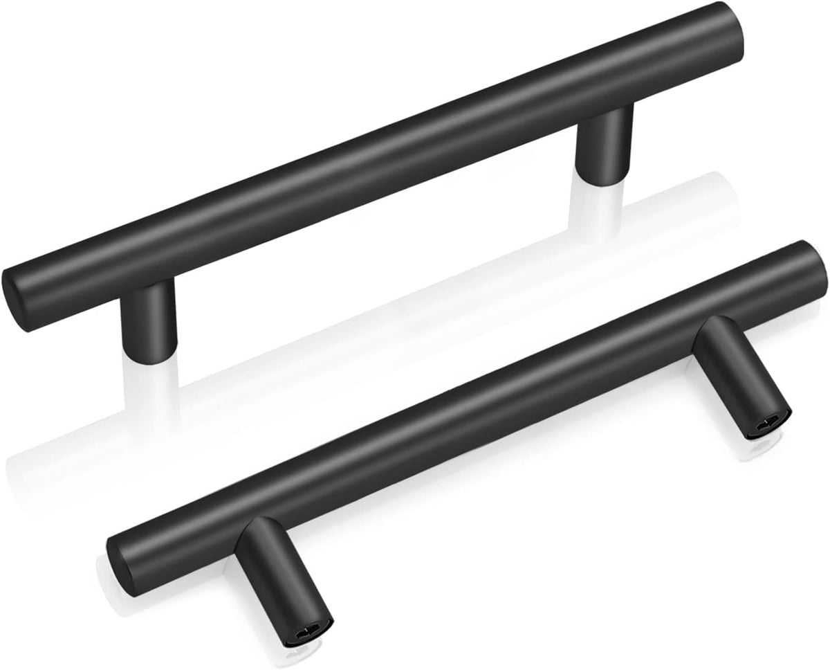 PinLin 5 Pack Cupboard Handles Kitchen Door Handles 102mm Hole Centre Black Cabinet Handles Stainless Steel (Screws Included)