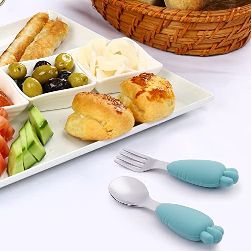 Vicloon Toddler Fork and Spoon, 4 Pcs Stainless Steel Baby Utensils Cutlery Set, Toddler Utensils Spoons Forks Self Feeding Learning Spoons, Children Flatware Weaning and Learning to Use