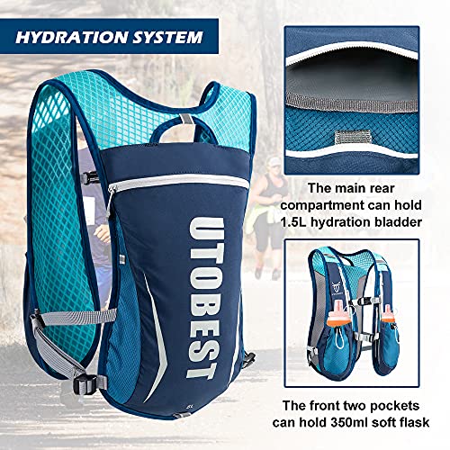 UTOBEST Running Backpacks Lightweight Hydration Pack Functional Running Vest 5L（Blue）