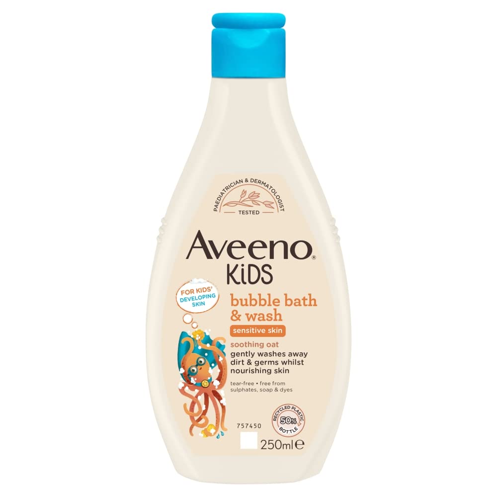 Aveeno Baby KIDS Bubble Bath & Wash 250ml   Enriched with Soothing Oat Extract   Foam Body Wash Developed for Your Little Superhero   Childrens Toiletries Sets