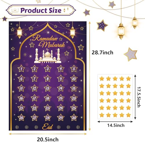 Ramadan Advent Calendar, Ramadan Decorations with 30 Stars Stickers, Ramadan Decorations for Kids, Eid Mubarak Party, Ramadan Gift