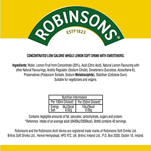 Robinsons Double Strength Lemon No Added Sugar Squash 1.75L