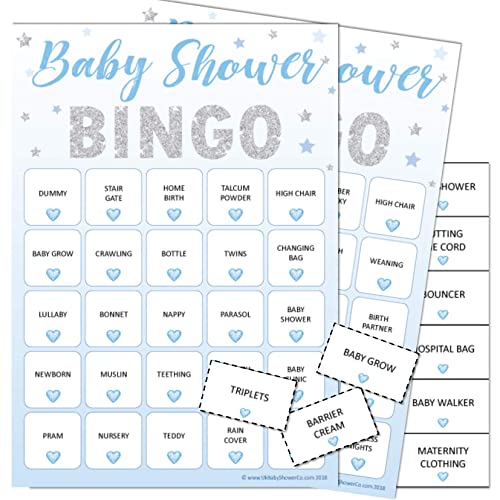 Pink Bee Parties Baby Shower Bingo - Baby Shower Party Game for up to 20 Players - BLUE STARS