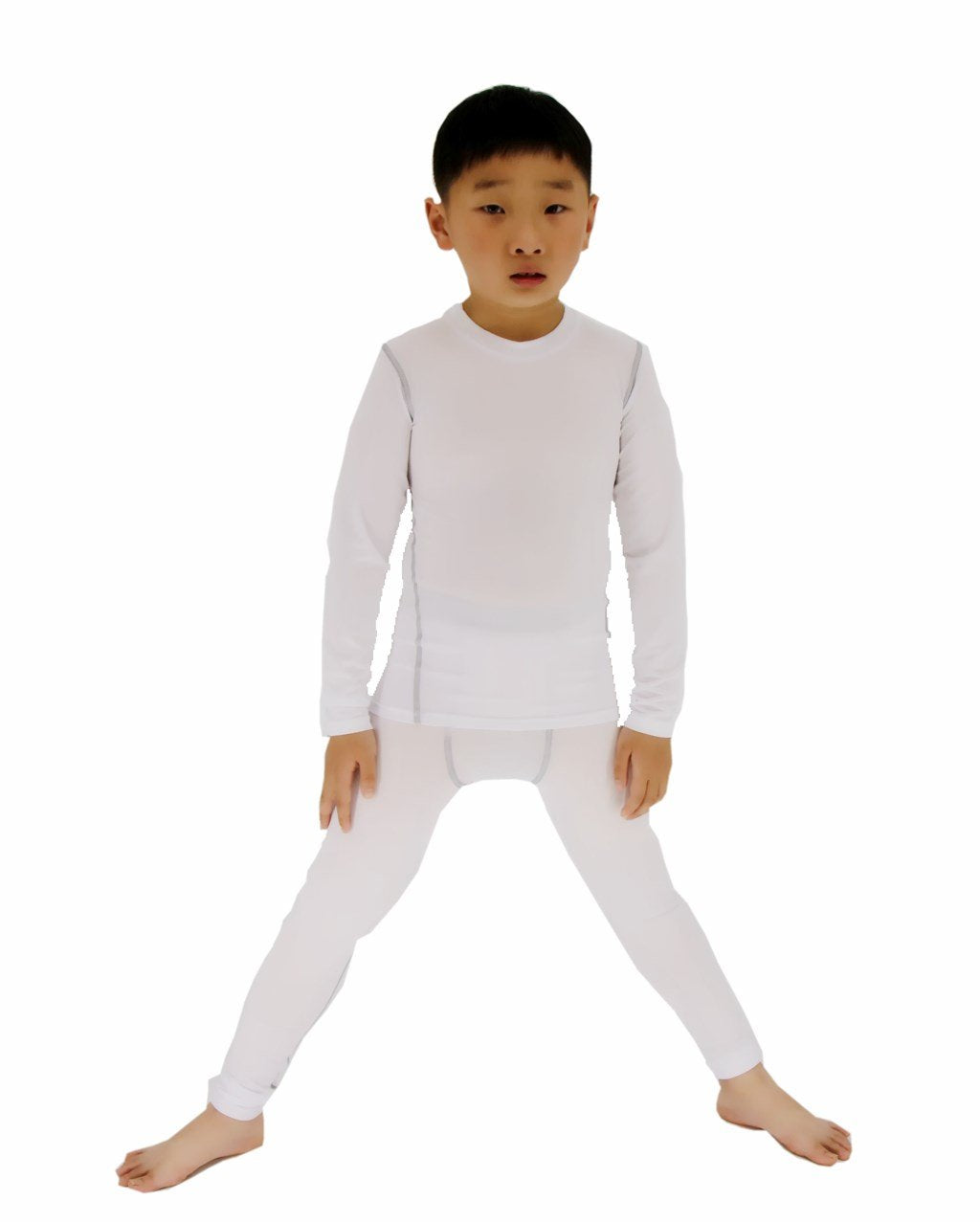 LANBAOSI Boys & Girls Long Sleeve Compression Shirts and Pant 2 Pcs Set, 14, White