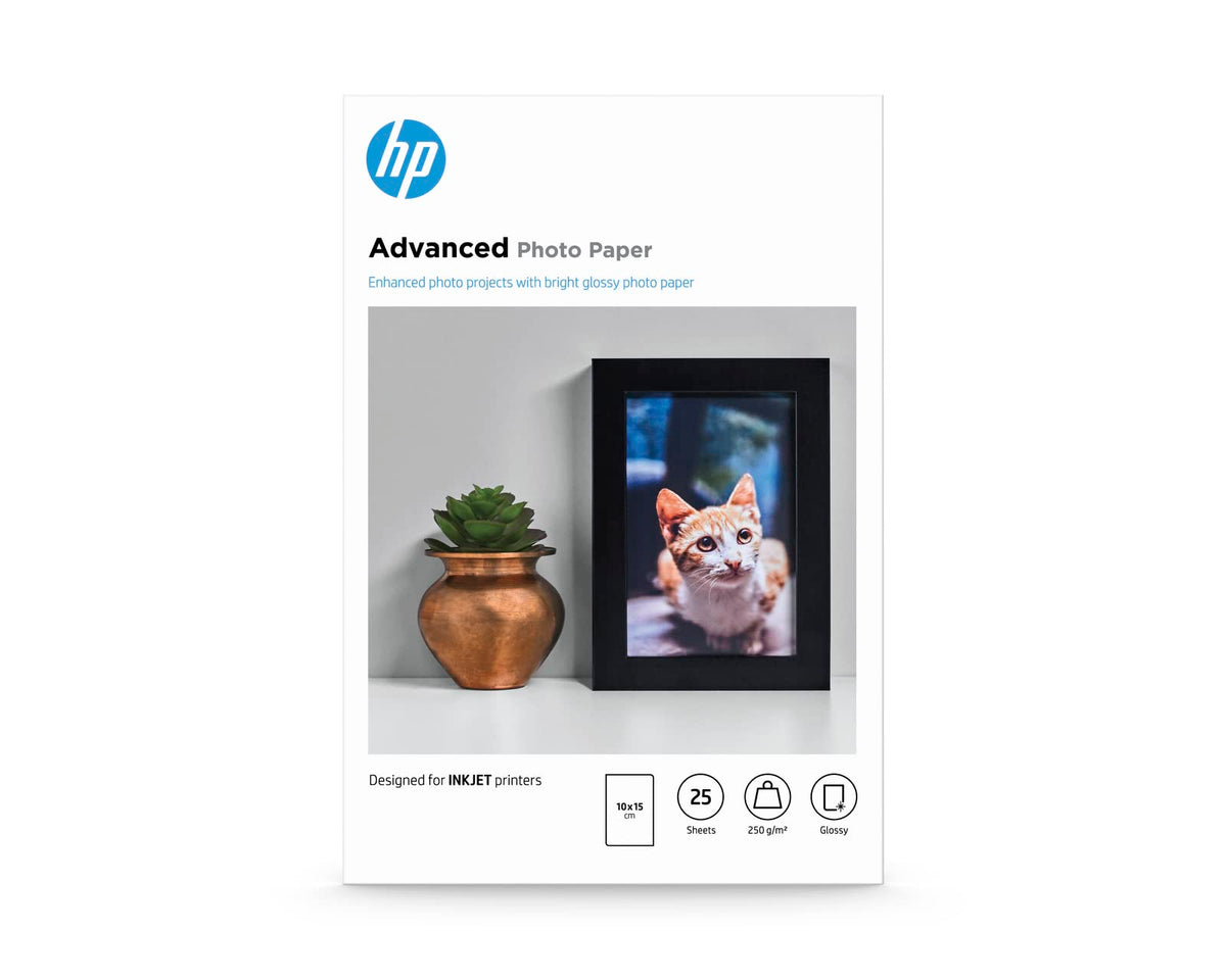 HP Q8691A, 10 x 15 cm Borderless, Advanced Glossy Photo Paper, 250 gsm, 25 Sheets