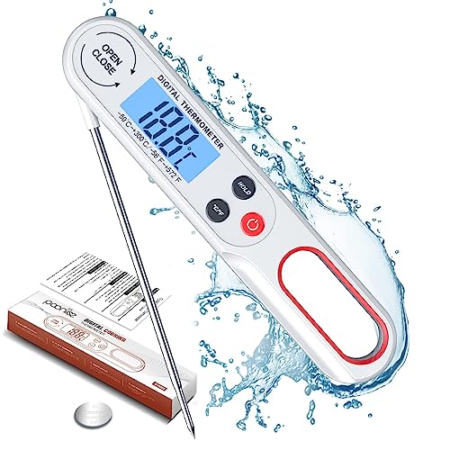 Digital Meat Thermometers for Air Fryers Cooking, Food Thermometer Instant Read BBQ Cooking Thermometer with Foldable Long Probe and Backlight Screen Magnetic Back for Kitchen,Milk(Battery Included)