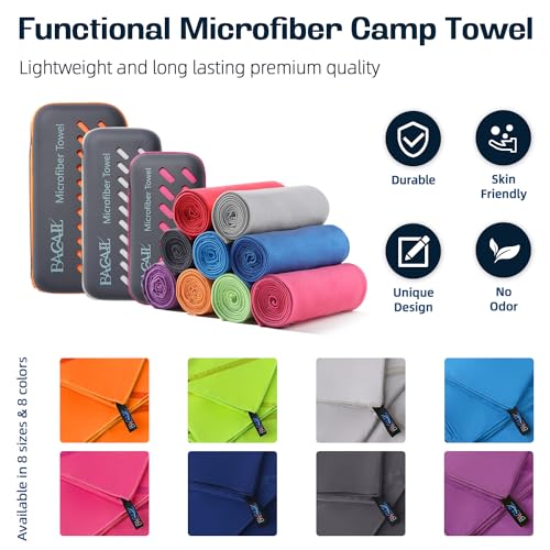 BAGAIL Microfibre Travel Towel, Perfect Camping Towel, Swimming Towel and Beach Towel, Quick Dry - Super Absorbent - Ultra Compact, Great for Sports, Gym, Yoga and Backpacking