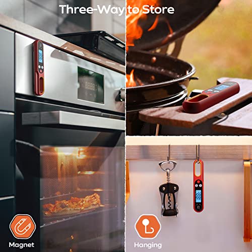 Digital Meat Barbecue Thermometers for Air Fryers Cooking, Food Thermometer Instant Read BBQ Thermometer with Foldable Long Probe and Backlight Screen Magnetic Back for Kitchen(Battery Included)