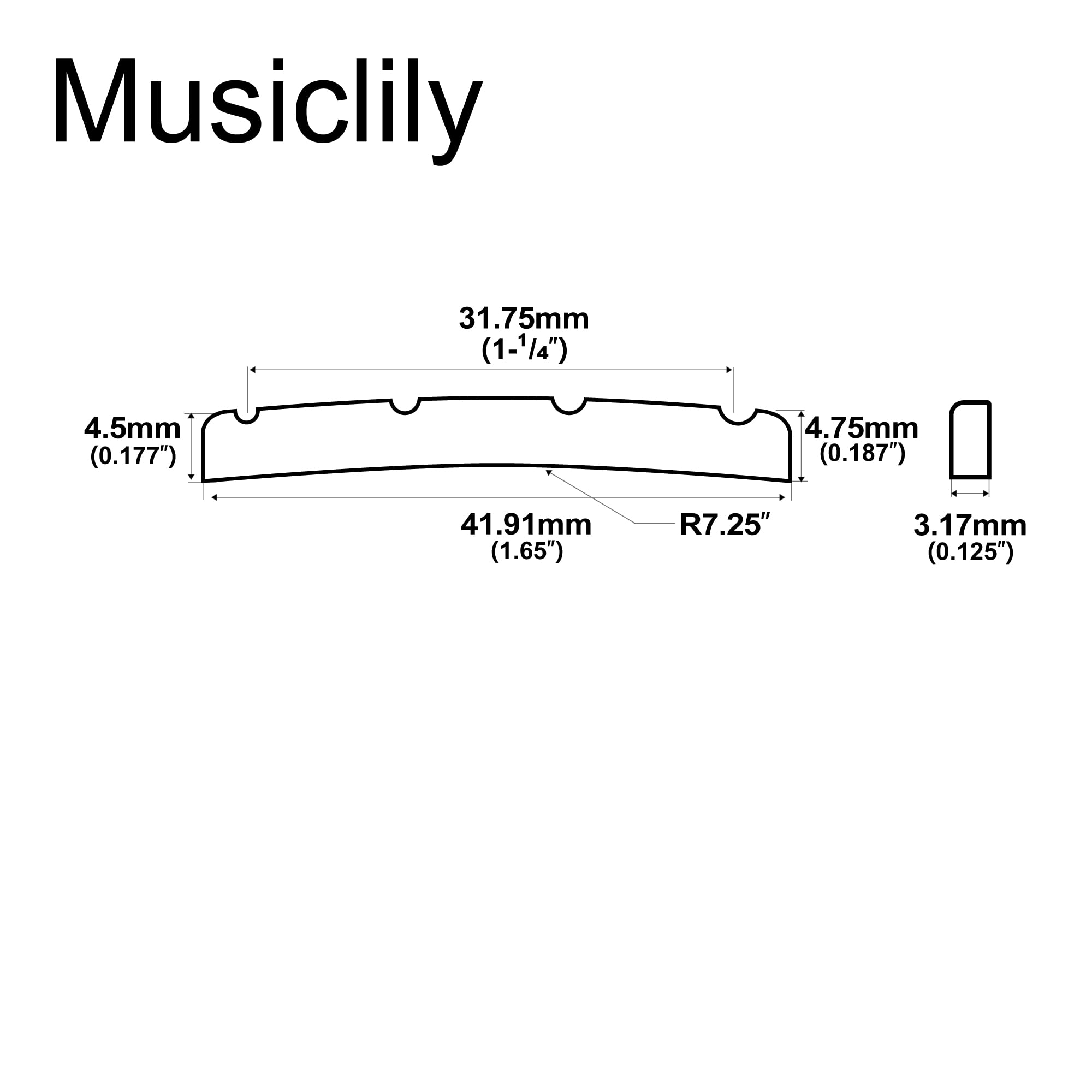 Musiclily Pro 41.91mm Slotted P Bass Bone Nut Curved Bottom for 4-String Fender Style Precision Bass, Ivory(Set of 2)