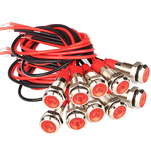 Gebildet 10Pcs 6mm 1/4 inches 230V/AC LED Metal Indicator Light Waterproof Signal Lamp (Red)