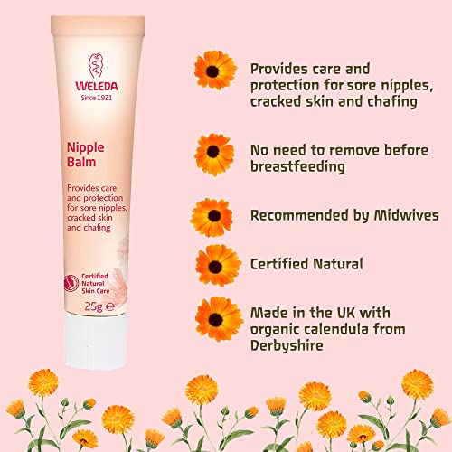 Weleda Nipple Balm, Fragrance Free Nipple Cream for New Mums, Pregnancy & Breastfeeding Safe, Natural Lanolin & Beeswax Nipple Treatment, Anti Chafing Protection, No Need To Remove Before Feeds - 25g