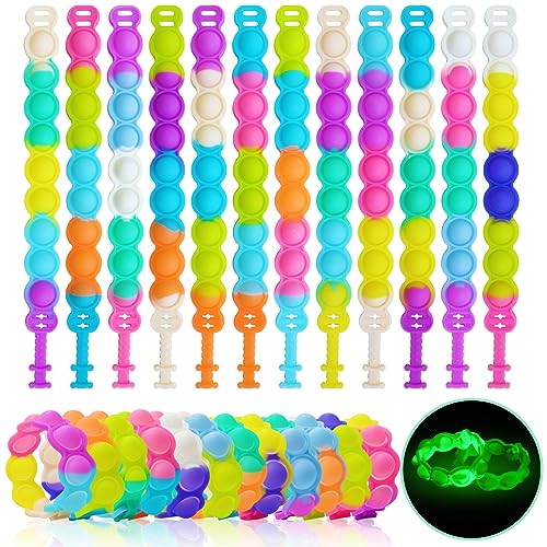 TOANWOD 24PCS Pop Party Bag Fillers for Kids - Fidget Bracelets Pack Glow in The Dark - Poppet Sensory Party Favors Classroom Prizes Gifts - Birthday Box Stocking Stuffers for Boys Girls