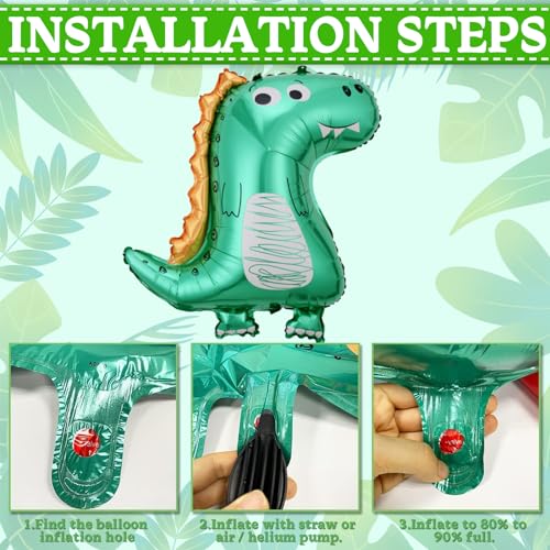 DUGEHO Dino Birthday Deco 9 Year, Dino Balloons Garland Set,Dino Green Balloons Wedding for Jungle Style or Baby Shower, Party Supplies Dinosaur Themed Birthday Decorations